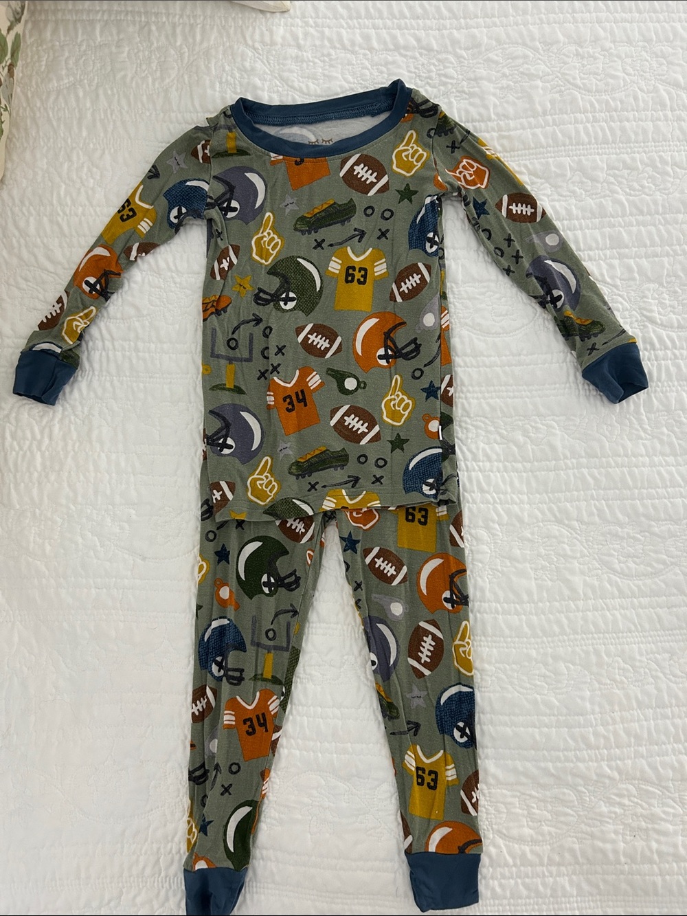 Little Sleepies Football Print Pajamas - Olive/Blue